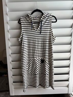Vintage Disney Junk Food Sleeveless Hoodie Dress size L navy & white stripes
